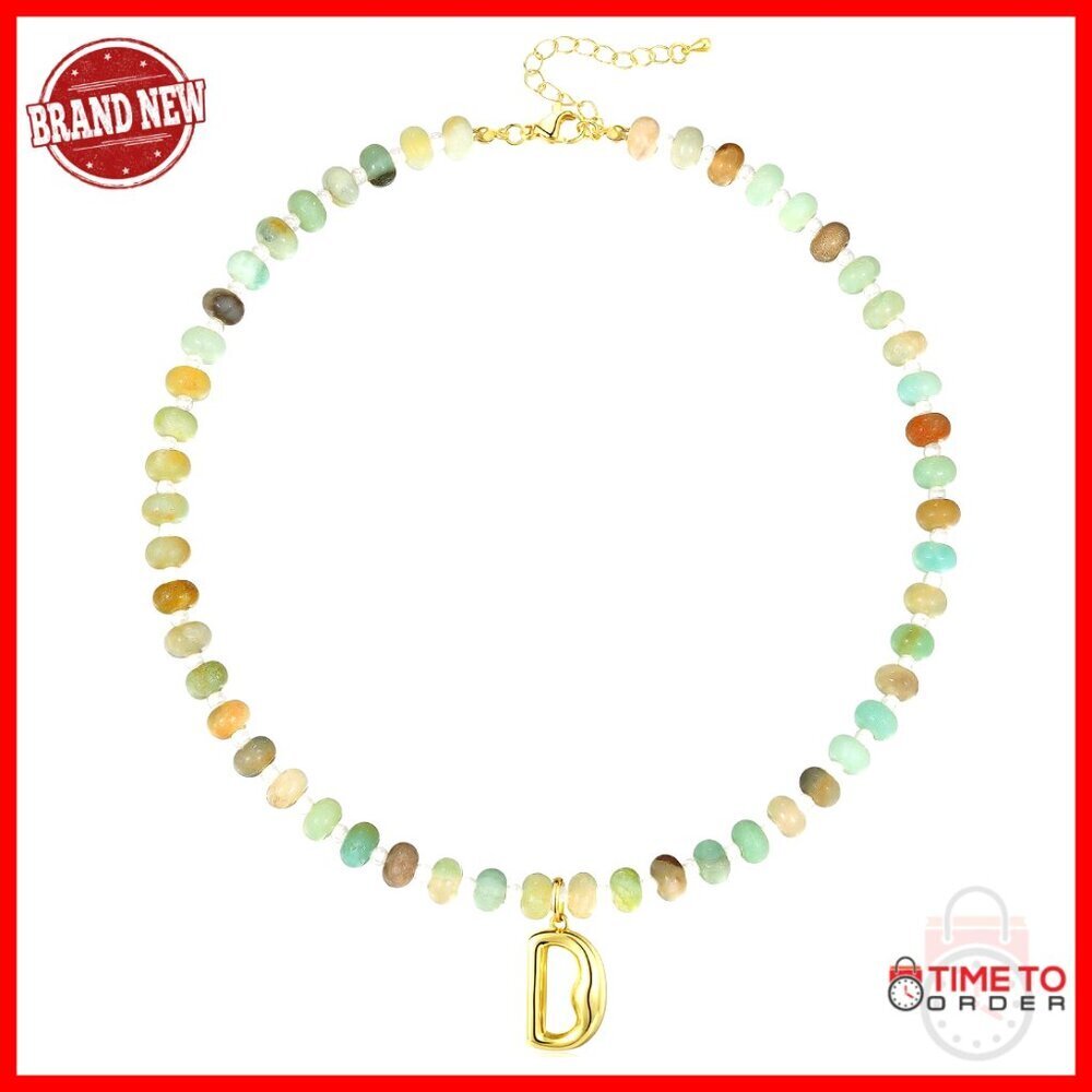 14K Gold Gemstone Initial Choker Necklace, 16" Length, Handmade Bohemian Jewelry
